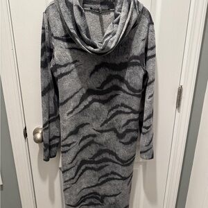 White House Black Market Gray and Black Cowl Neck Sweater Dress